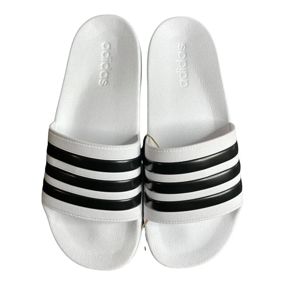 Adidas Men’s‎ Adilette Slide Sandals Size 12 White-Black Lightweight Comfortable